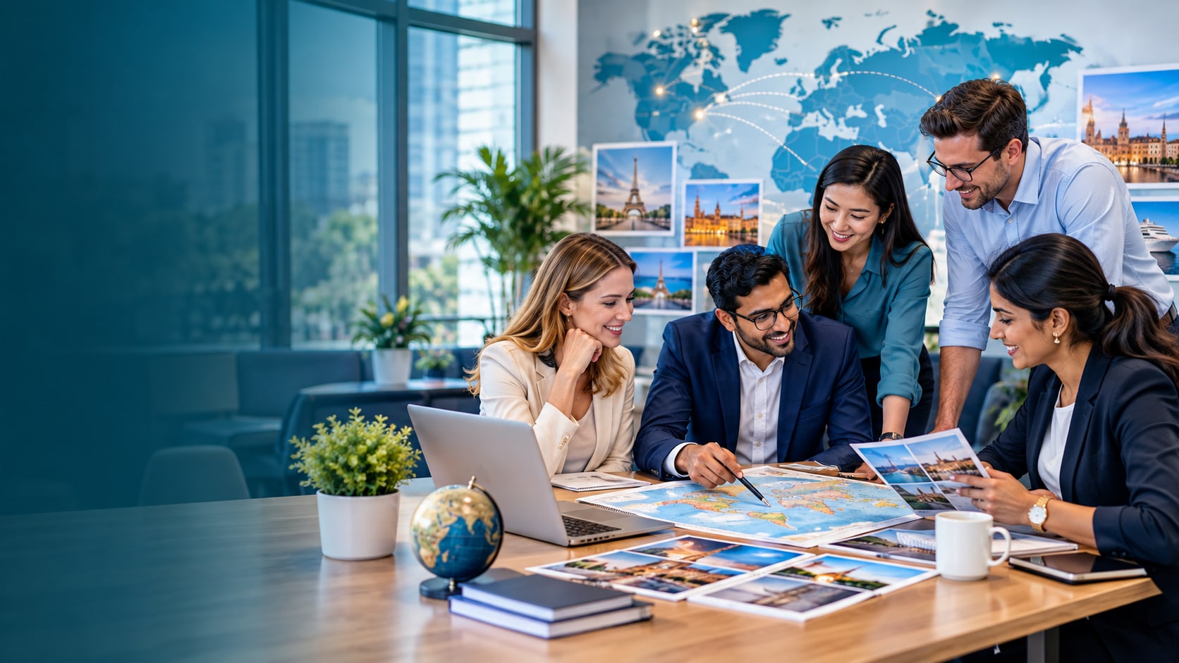 Travel professionals planning itineraries together